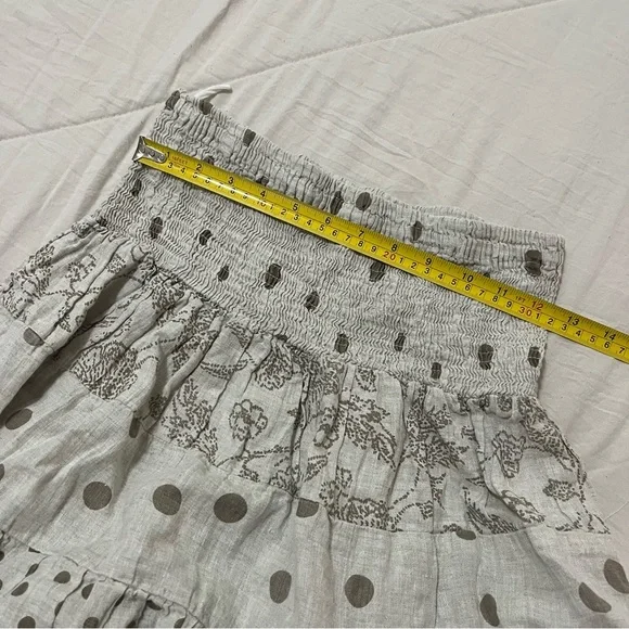 Made in Italy Women’s Italian Linen Smocked Ruched Tiered Feminine Midi Skirt - Picture 2 of 6